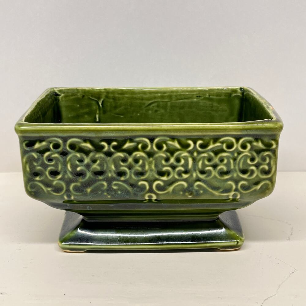 Vintage American Bisque Green Glazed Rectangular Planter